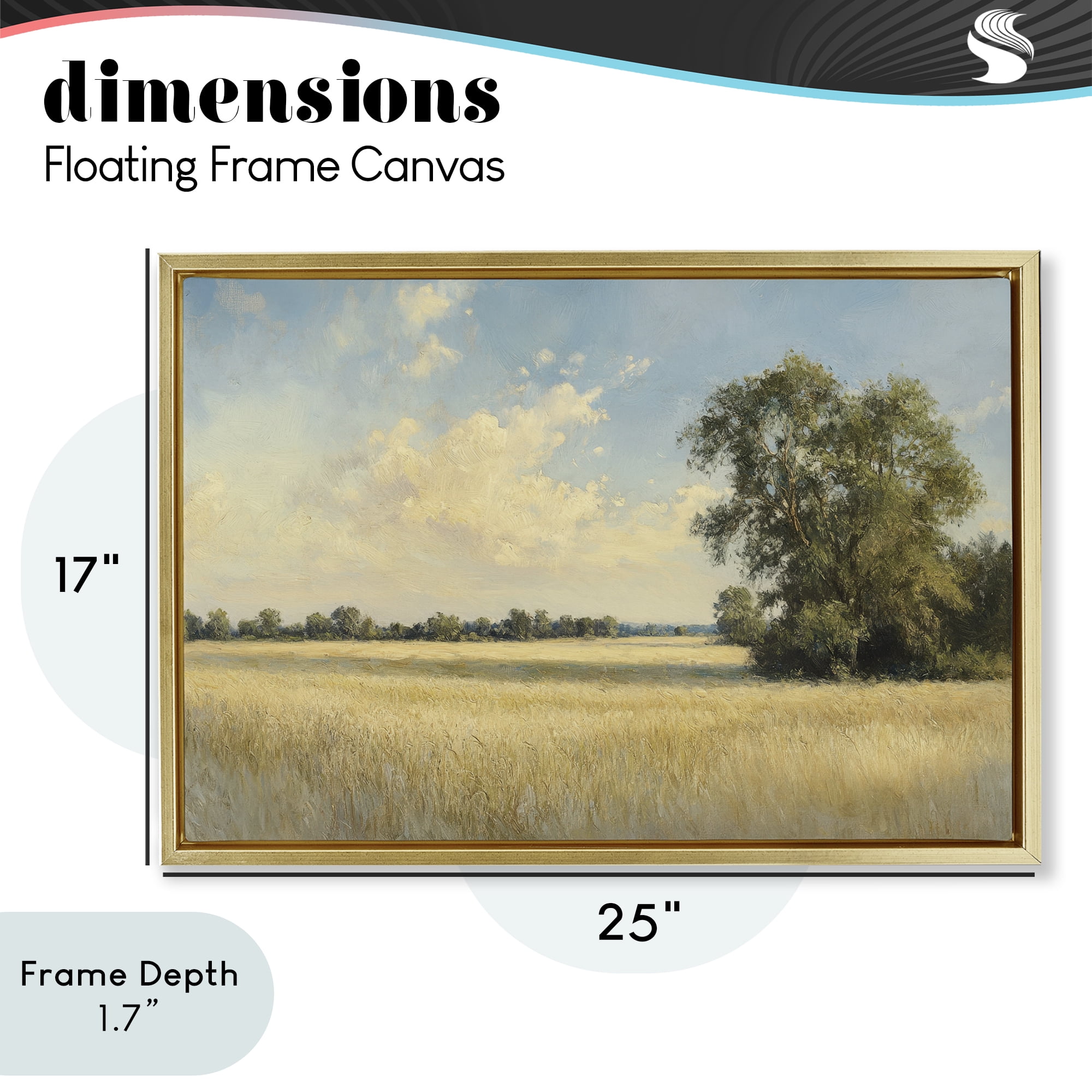 Stupell Industries Serene Wheat Field at Noon Gold Framed Floater Canvas Wall Art, design by Petal Prints Design