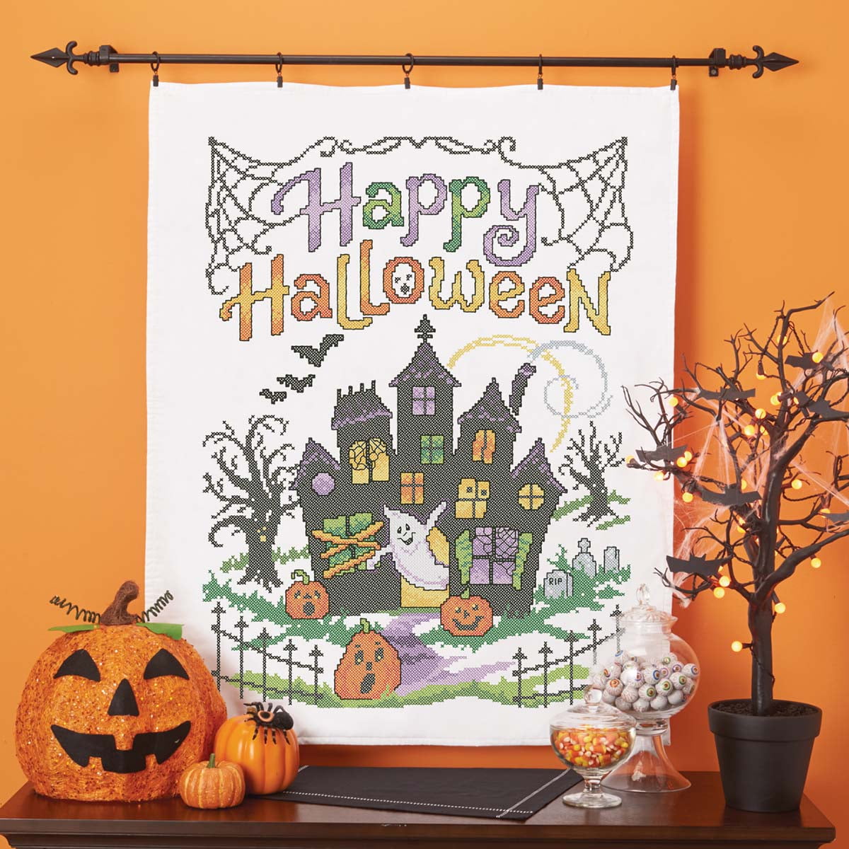 Herrschners® Happy Halloween Lap Quilt Top Stamped CrossStitch Kit