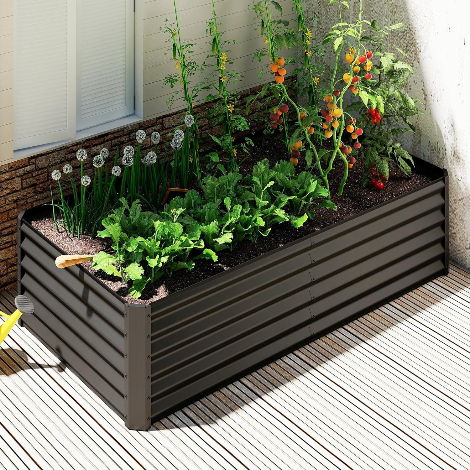 Galvanized Raised Garden Bed, Outdoor Planter Garden Boxes Large Metal Planter Box for Gardening Vegetables Fruits Flowers, Dark Gray 6x3x1.5Ft