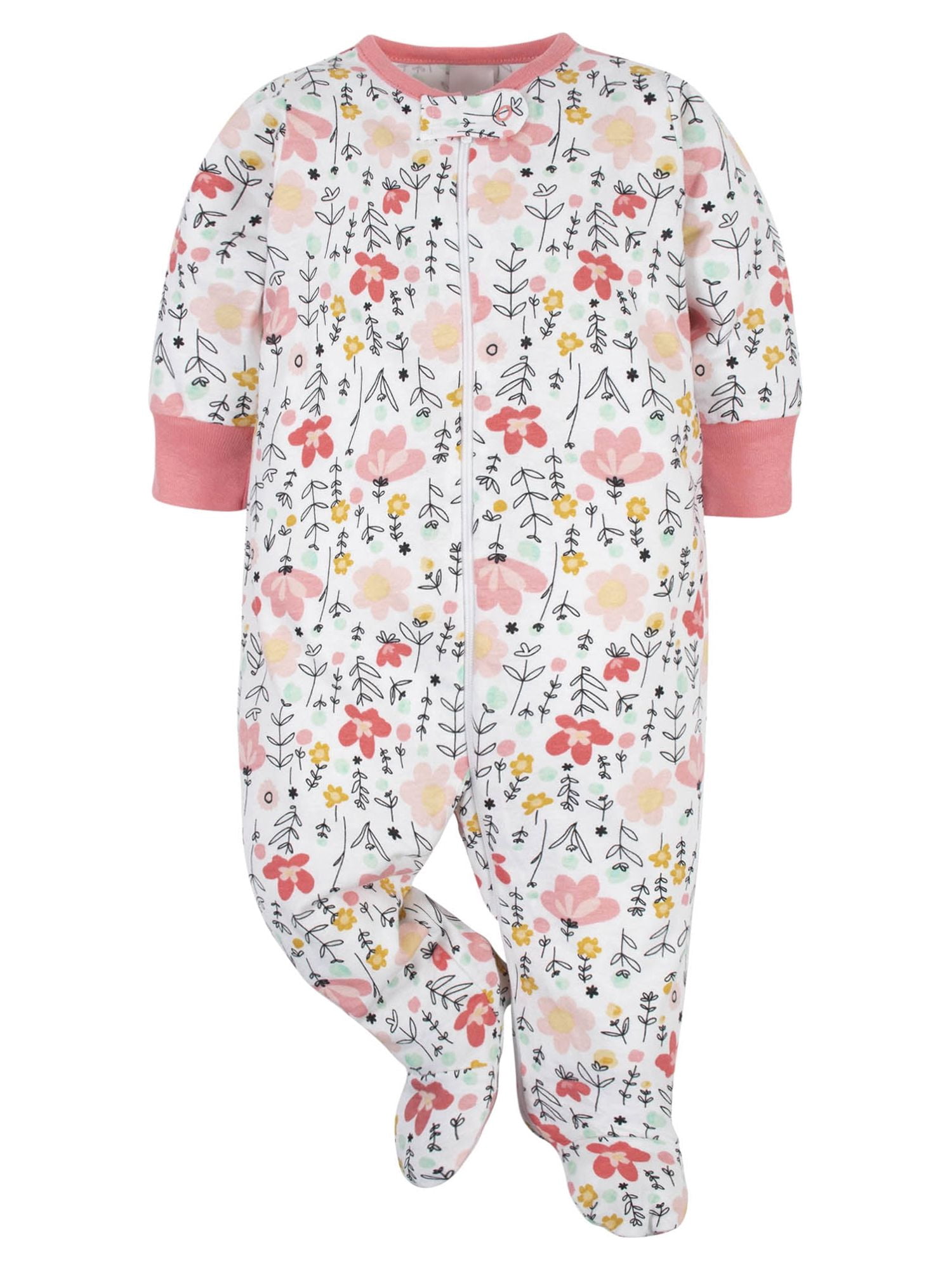 Gerber Baby Girl Sleep 'N Play Footed Pajamas, 2-Pack, Newborn-3/6 Months