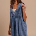 thumbnail image 4 of Womens Denim Jumpsuit Sleeveless Wide Leg Overalls Casual Loose Fit Summer V-Neck Tie Front Jean Romper, XL, 4 of 5
