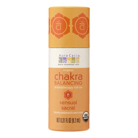 Aura Cacia Organic Chakra Balancing Aromatherapy Roll On Oil, Sensual Sacral with Sandalwood & Sweet Orange, 0.31