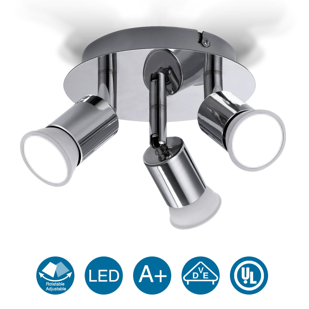 4 Bar Ceiling Spotlight in Satin Silver with 4 2W Led Bulbs by Laeto Lighting Ideal for Kitchen Bedroom Lounge Office