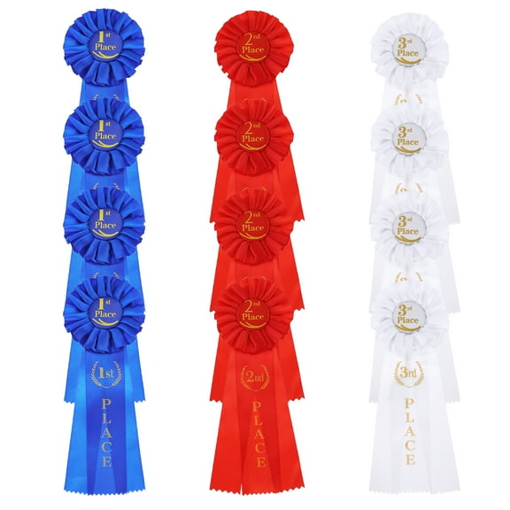Uxcell 12 Pcs Award Ribbons, 1st, 2nd, 3rd Place Winner Recognition Ribbon for Competition Sports Event, Blue Red White