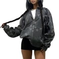 thumbnail image 2 of Zip Up Star Print Hoodies for Women Cropped Sweatshirts Fall Fashion Outfits Y2k Fleece Couples Clothes Slate Grey XL, 2 of 9
