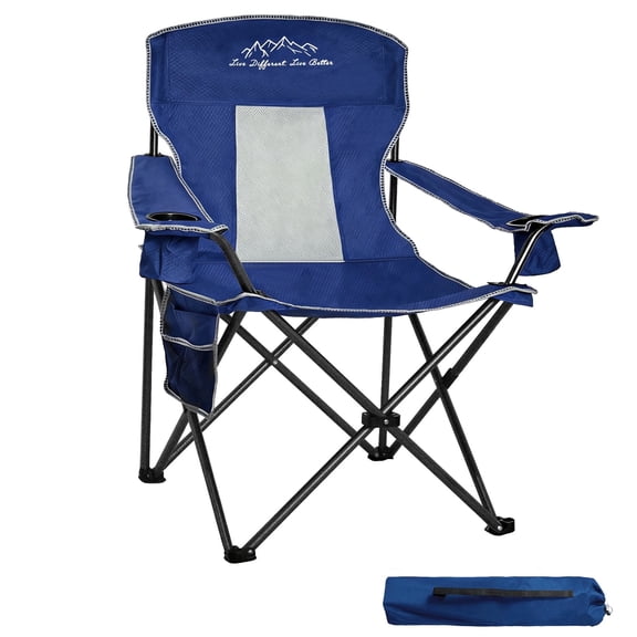 FREESKY Camping Chair Breathable Mesh Portable Outdoor Folding Chairs with Cooler Bag & Side Pocket, Blue