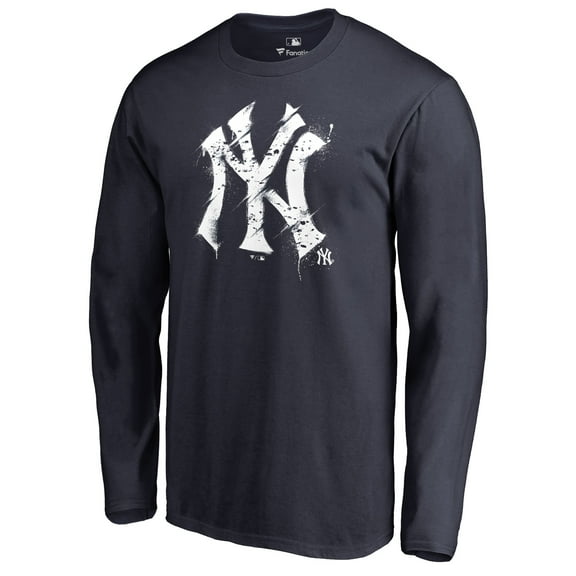 Men's Navy New York Yankees Splatter Logo Long Sleeve T-Shirt