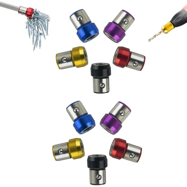 Bit Magnetizer Ring, Strong Magnetic Screw Ring for Drill, Screwdriver Head Magnetics Rings, 1/4 Inch/6.35mm Universal Magnetics Screw Rings Head (10pcs A)