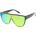 thumbnail image 2 of Oversize Flat Top Shield Aviator Sunglasses Mirror Mono Lens 68mm (Black / Pink Green Mirror), 2 of 4
