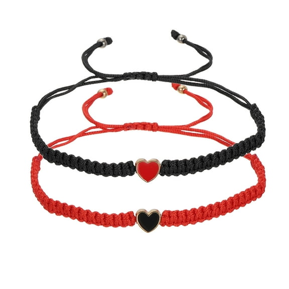 Uxcell Heart Beaded Matching Bracelets, Love Adjustable Braided Long Distance Couple Bracelets with Velvet Bag for Friendship Relationship Jewelry Gifts, Black/Red