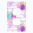 thumbnail image 2 of Metal Light Switch Plate Cover Floral Pastel Teal Striped Pattern FLW010, 2 of 13