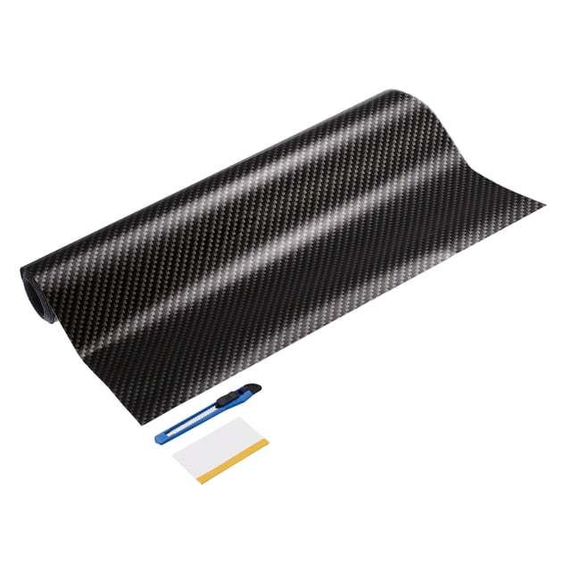 Uxcell 1Set Carbon Fiber Vinyl Wrap 8" x 5ft Self-Adhesive w Scraper Light Gold