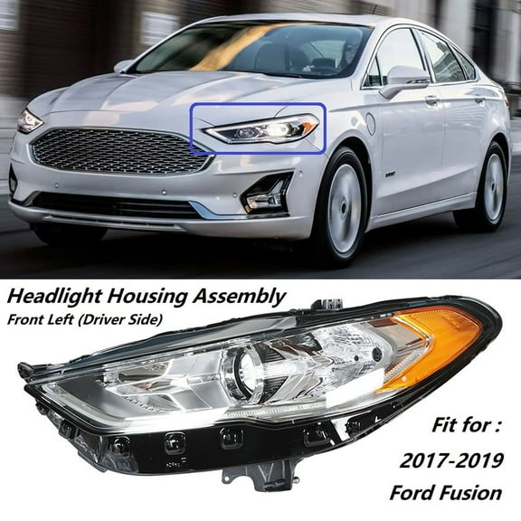 Labwork Headlight Assembly Black Halogen Headlamp Housing FO2502350 Fit for 2017 2018 2019 Ford Fusion, Front Left (Driver Side)