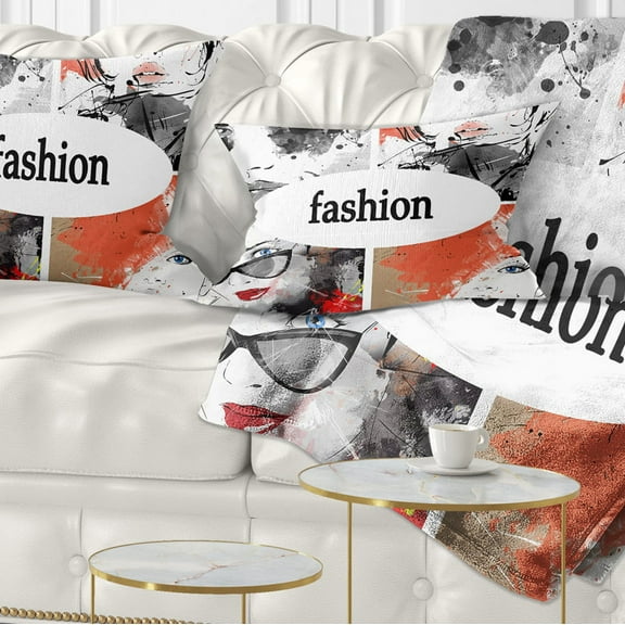 Designart Collage of Girls - Abstract Portrait Throw Pillow - 12x20