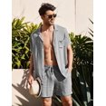 thumbnail image 1 of Conjunto de camisa de lino y algodón de verano para hombre, traje informal de 2 piezas para exteriores y ropa para el hogar, pijama cómodo y transpirable para playa, 1 of 3