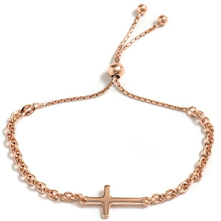 PORI Jewelers 18kt Rose Gold-Plated Cross Sided Adjustable Bracelet