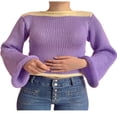 thumbnail image 1 of Femmes Pull Crop Top Y2k Tricot au Crochet Pull-Over Manches Longues, 1 of 6