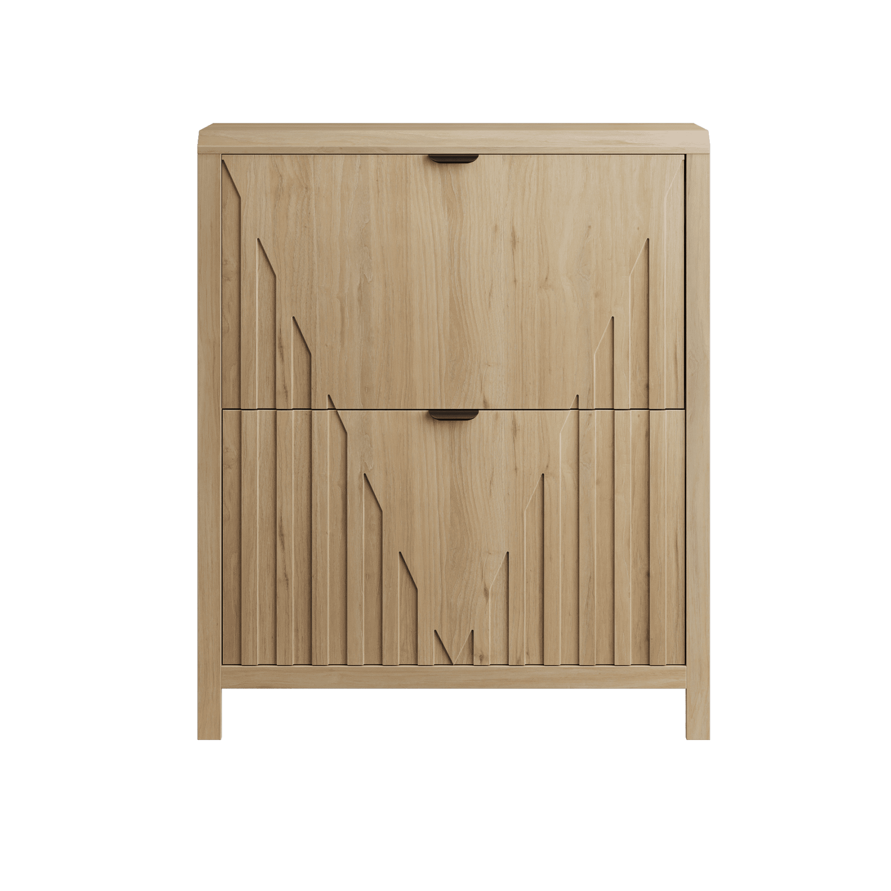 Leumius Shoe Cabinet Storage with 2 Flip Drawers,Wood Shoe Cabinet with Vertical Carved Panels,Freestanding Shoe Storage Cabinet for Entryway Hallway,Oak
