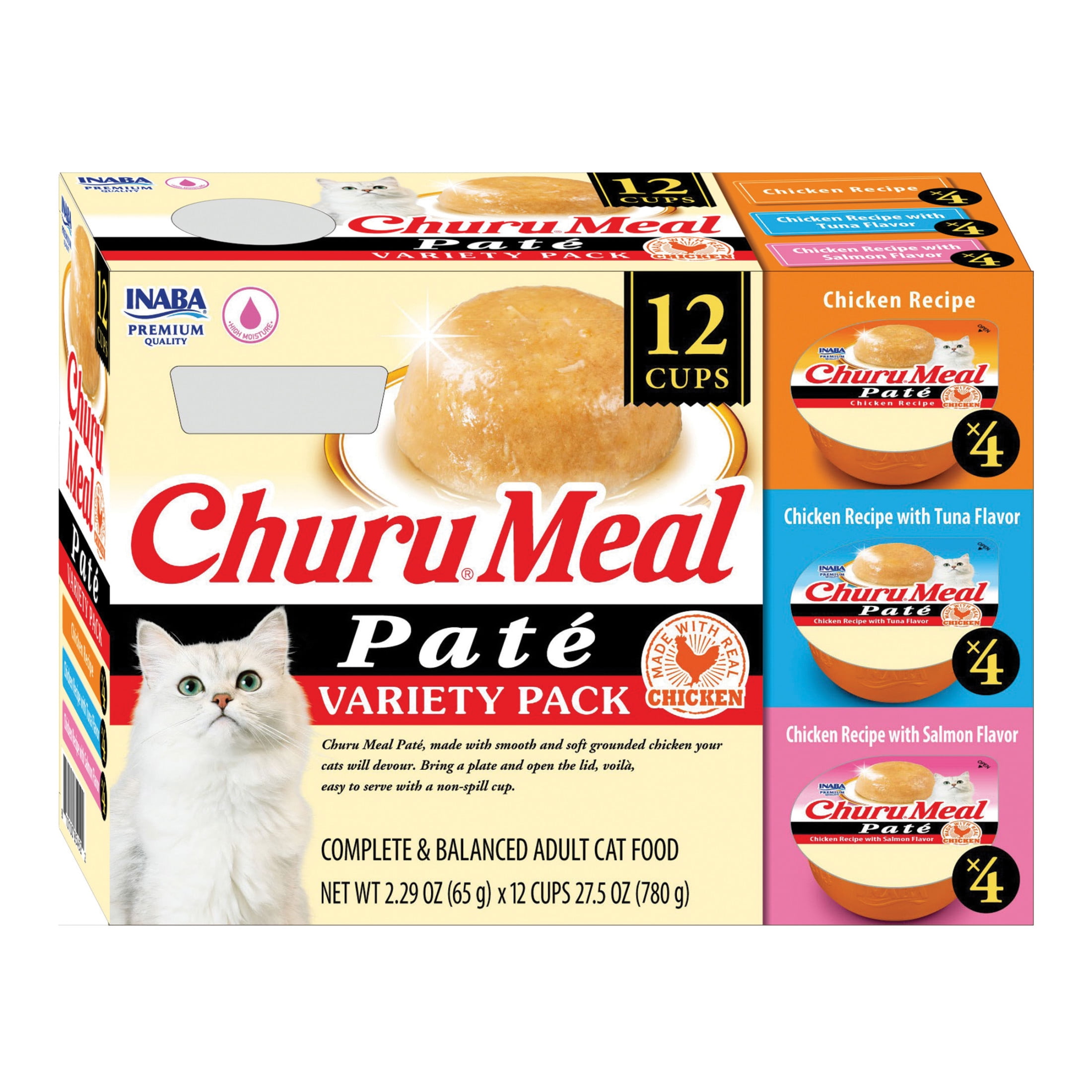 INABA Churu Meal Paté Adult Wet Cat Food, 2.29 oz cup, 12