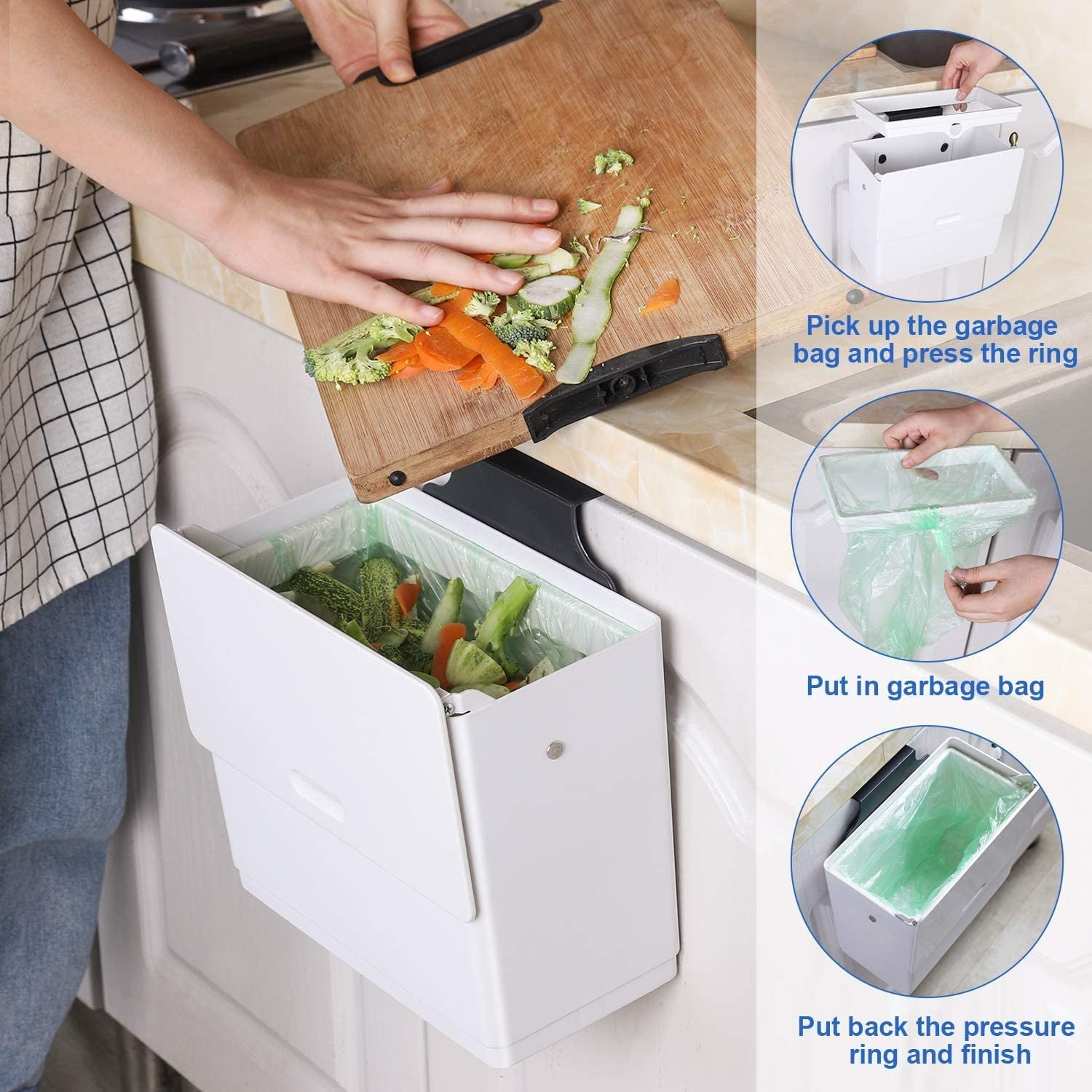 AOZBZ Hanging Trash Can Garbage Can with Sliding Lid for Counter Top or Under Sink, Small Waste