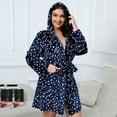 thumbnail image 5 of TEAJOPSUU Plush Bathrobes for Women Vintage Printed Winter Robes Fleece Warm Plus Size Flannel Christmas Deer Nightgown Blue, 5 of 6
