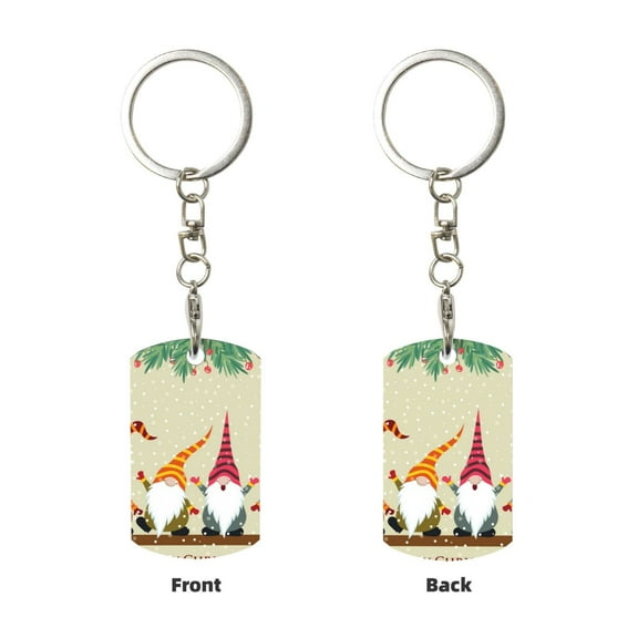 Uemuo Christmas Card With Gnomes Pattern Rectangular Metal Keychain - Durable, Stylish, and Personalized Key Ring for Men and Women,Engraved Keychain,Gift Slim Sturdy Keychain