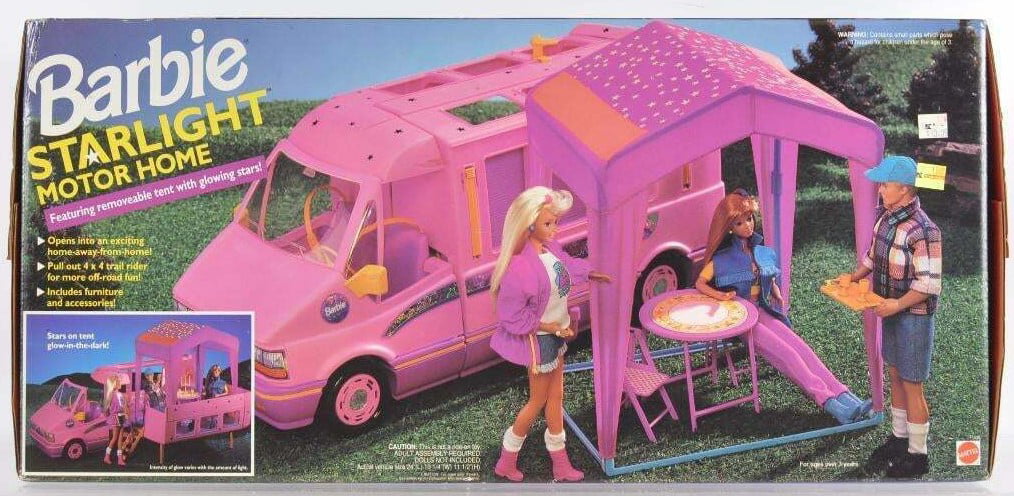 Barbie STARLIGHT MOTOR HOME Vehicle MOTORHOME Van w TENT & TRAIL RIDER  Jeep (1993)