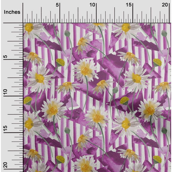 oneOone Cotton Flex Purple Fabric Stripe|Triangle & Daisy Floral Sewing Fabric By The Yard Printed Diy Clothing Sewing Supplies 40 Inch Wide
