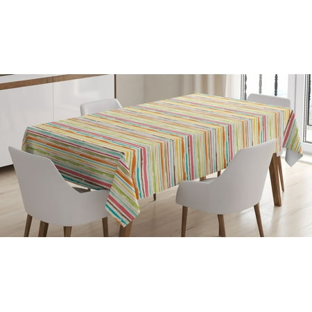 

Colorful Tablecloth Pattern with Horizontal Stripes and Weathered Grunge Effect in Hand Drawn Style Rectangular Table Cover for Dining Room Kitchen 60 X 84 Inches Multicolor by Ambesonne