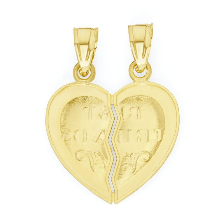 10k Gold Breakable Heart Shaped Pendant for Best Friends Jewelry