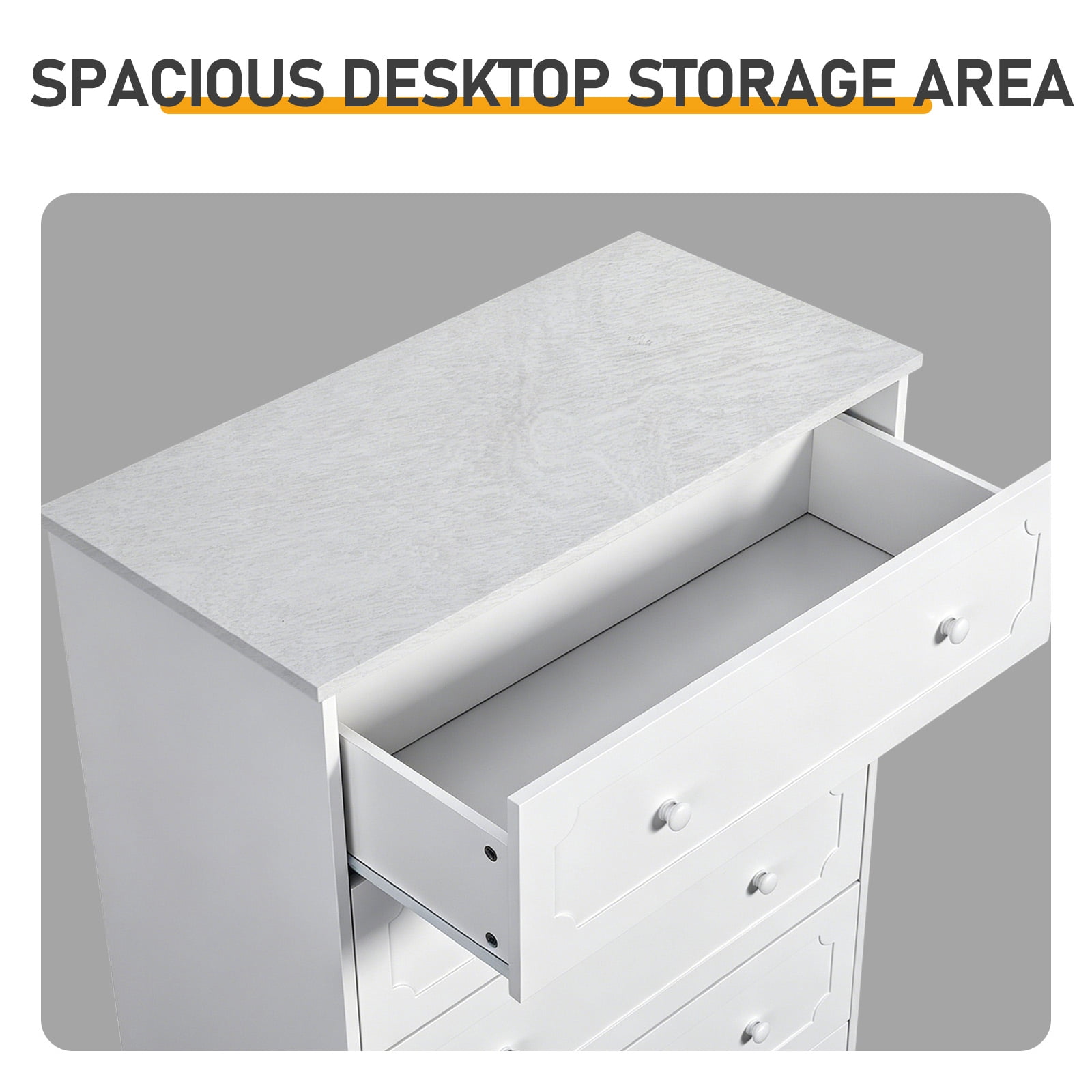 5-Drawer Cabinet with Solid Wood Veneer, White, 31.3 x 15.55 x 47.24 in