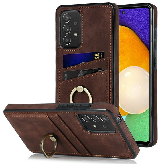 Nalacover for Samsung Galaxy A33 5G 6.4 inch Wallet Back Case,Luxury PU Leather Soft TPU Anti-Drop Shockproof Two Card Slots with Finger Ring Holder Kickstand Ultra Slim Phone Cover.Coffee