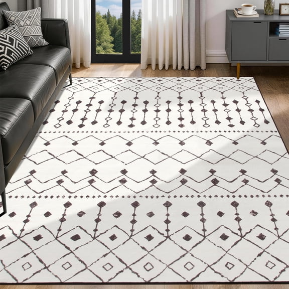 SONORO KATE 3'×5' Washable Area Rug for Living Room, Moroccan Non-Slip Soft Carpet for Bedroom Dining Room Office, Beige