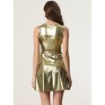 thumbnail image 4 of Disfraz de navidad Vestido acampanado holográfico de cintura alta y cuello redondo sin mangas brillante metálico Clubwear para mujer Color Oro Negro S, 4 of 5