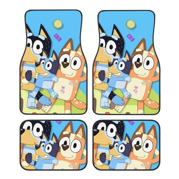 Gokiu Bluey Car Floor Mats Set of 4 Universal Fit Automotive All-Weather Mats with Non-Slip Rubber Backing for SUV, Sedan, Van Car Accessories