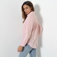 thumbnail image 3 of Nueva manera de las mujeres camisa floja sólido Turn-Down cuello manga larga ocasional del bolsillo Abanopi Rosa L, 3 of 7