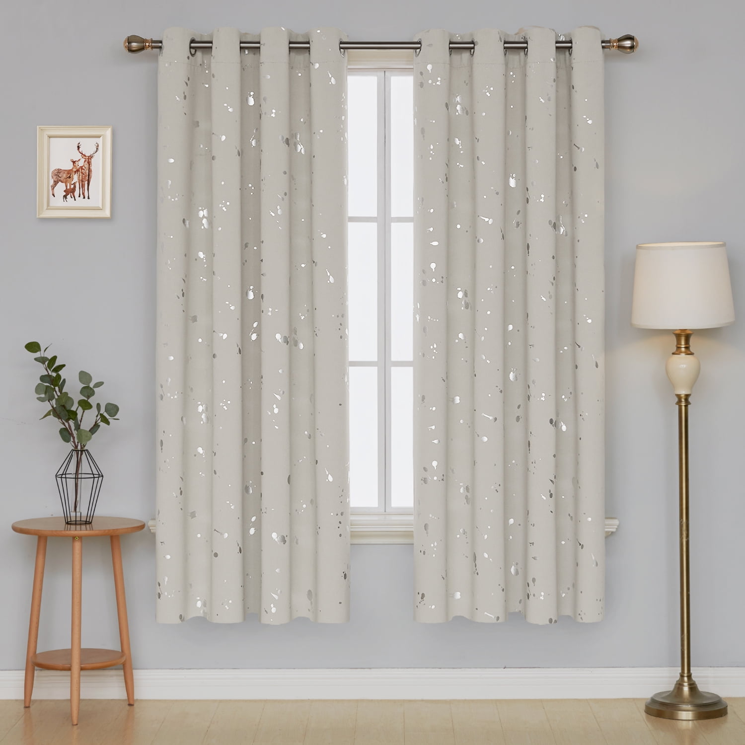 Deconovo Silver Dots Printed Blackout Curtains Grommet Curtains Room