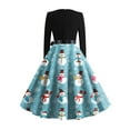 thumbnail image 4 of Christmas Dresses for Women Women's Fashion Temperament Autun And Winter Button Lapel Pocket Long Sleeve Retro Print Dress with Snowflake Christmas Print for Holiday Party,Sky Blue,2XL, 4 of 5