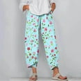 thumbnail image 2 of MIUOWANP Plus Size Women's Casual Capri Pants with Pockets Floral Print High Waisted Elastic-Waisted Loose Trousers Size L(8)Light Blue, 2 of 5