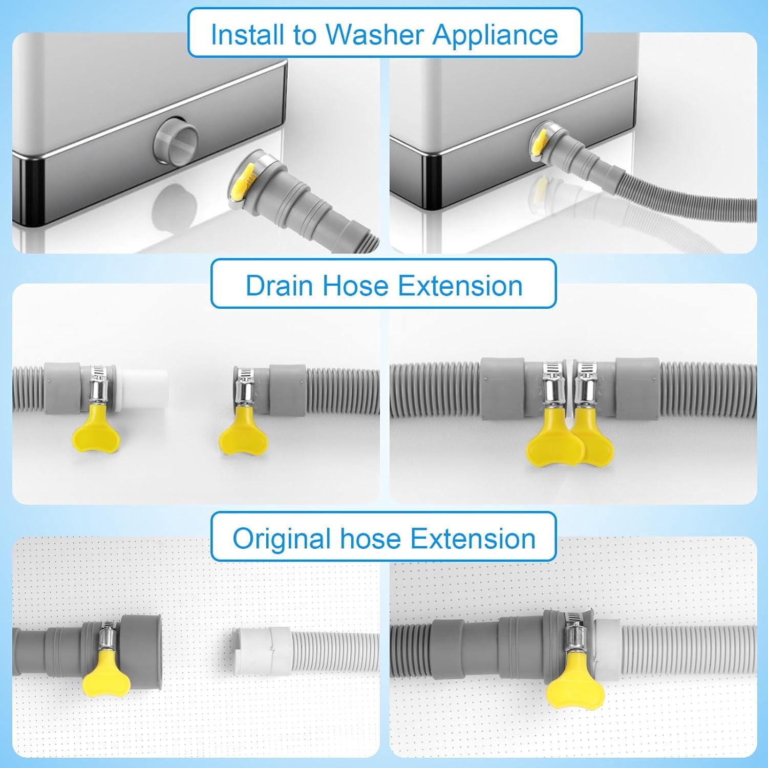 Washing Machine Drain Hose, 3.2 ft Flexible Washer Drain Hose Extension, Universal Dishwasher Hose Extension Kits Corrugated Washer Hoses W/ 1 Hose 4 Clamps 1 U-Bend Holder