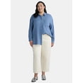 thumbnail image 2 of Time and Tru Women's Double Cloth Cotton Shirt with Long Sleeves, Sizes XS-XXXL, 2 of 5