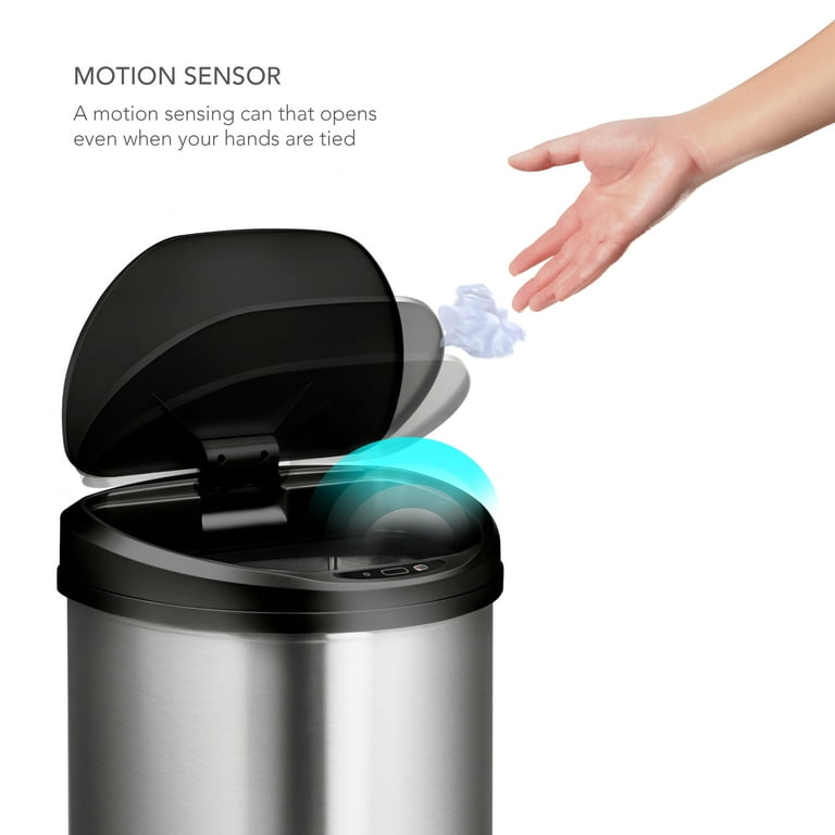 NINESTARS Half Moon Hands-Free Motion Sensor Trash Can -18.5
