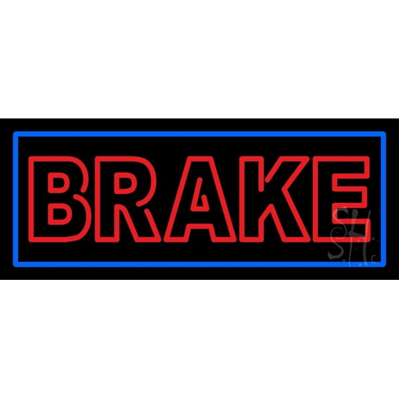 Double Stroke Brake With Border LED Neon Sign 10 x 24 - inches, Clear Edge Cut Acrylic Backing, with Dimmer - Bright and Premium built indoor LED Neon Sign for automotive store, and mall.