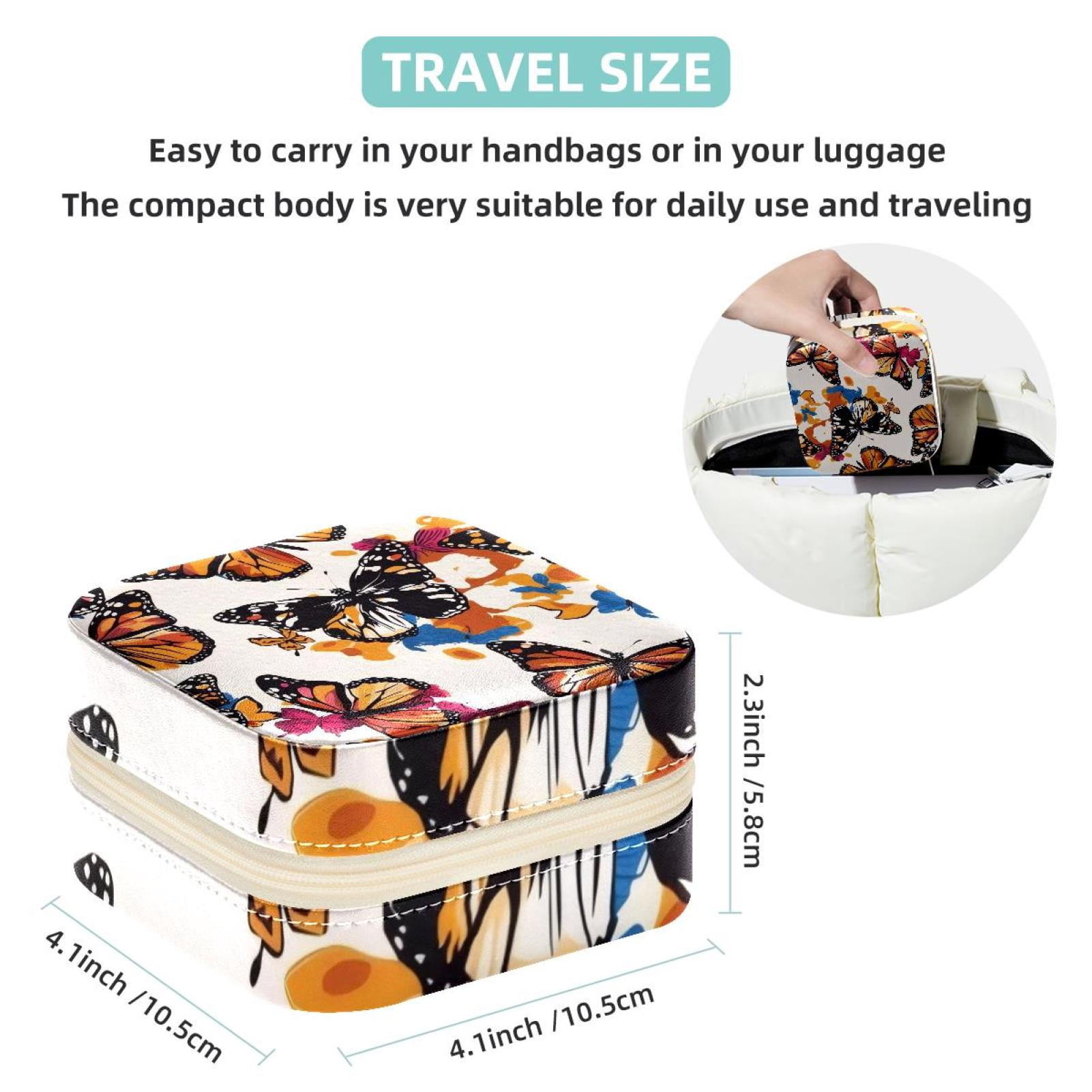 PhooArto Small Jewellery Box, Colorful Butterfly Pattern Portable Travel Mini Jewelry Case for Women Leather Ring Organizer