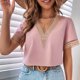 thumbnail image 4 of Blusa suelta de manga corta con cuello en V y encaje para mujer Pompotops  hkajfhjk470817, 4 of 6