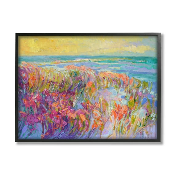 Stupell Industries Modern Seaside Flower Meadow Painting Black Framed Art Print Wall Art, Design by Dorothy Fagan