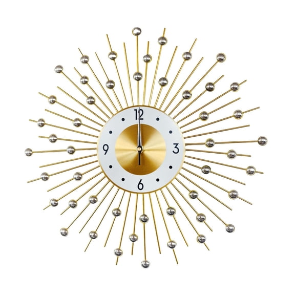 7829 European Quiet Metal Sunbursts Wall Clock For Bedroom Study And Office Decors