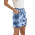thumbnail image 4 of Garbnen Plaid Shorts Women Elastic Waist Wide Leg Summer Shorts for Women Beach Vacation Color Block Baggy Lightweight Outdoor Womans Shorts with Pockets Blue S, 4 of 6
