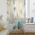 thumbnail image 5 of Teal Blue Coastal Sheer Curtains 45" Long, Summer Beach Starfish Shell Coral Nautical Retro Light Filering Curtains, Breathable Simi Curtain Privacy Drapes for Kitchen Bathroom Small Window Treatment, 5 of 9