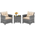 thumbnail image 2 of Costway 3PCS Patio Rattan Furniture Bistro Set Cushioned Sofas Side Table Armrest Mix Gray + Beige, 2 of 10
